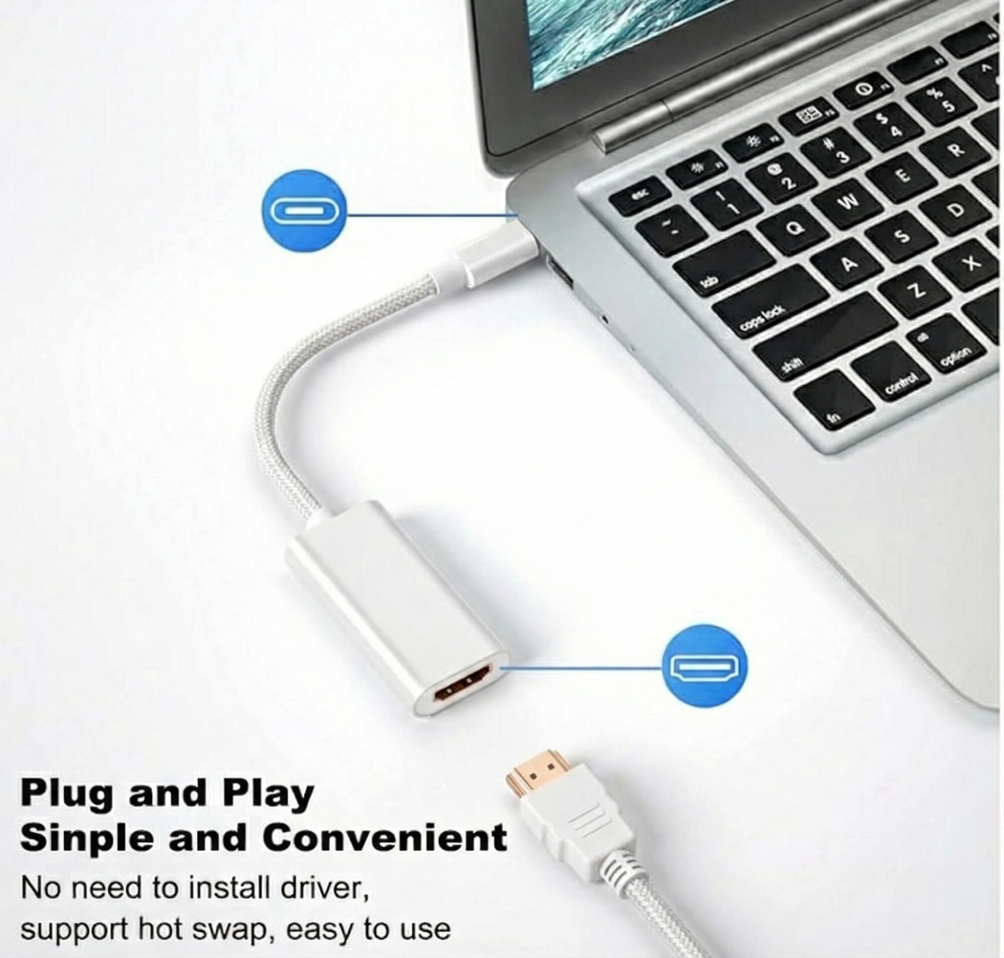 Upix USB-C to HDMI 4K Adapter, Thunderbolt 3 Compatible, Compatible for Laptop, Monitor, Smart TV & Projector