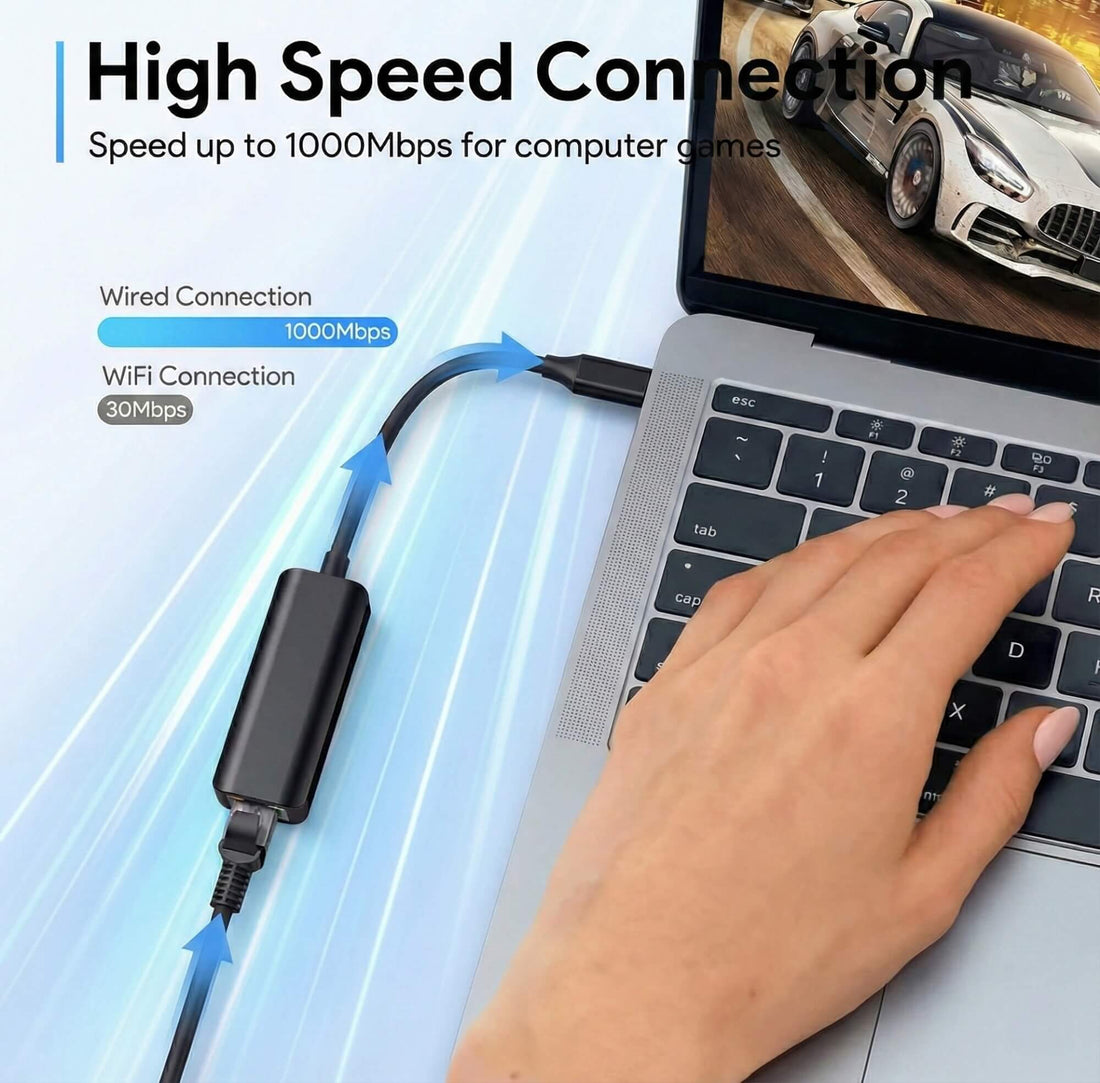 Upix USB Type C to Ethernet Adapter, Gigabit RJ45 LAN, Thunderbolt 3 Compatible, Plug & Play Wired LAN for MacBook, Laptop, iPad Pro