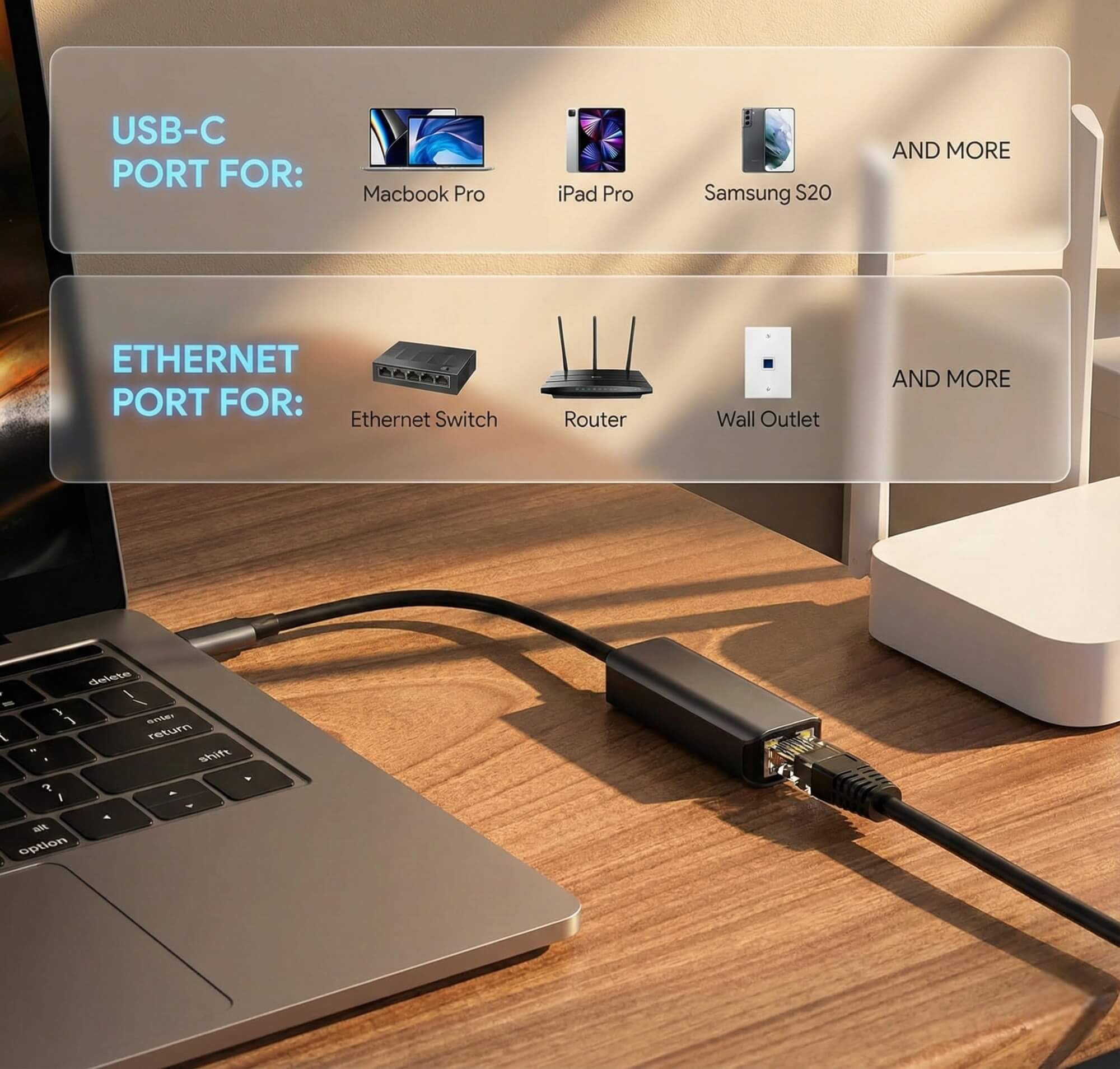 Upix USB Type C to Ethernet Adapter, Gigabit RJ45 LAN, Thunderbolt 3 Compatible, Plug & Play Wired LAN for MacBook, Laptop, iPad Pro