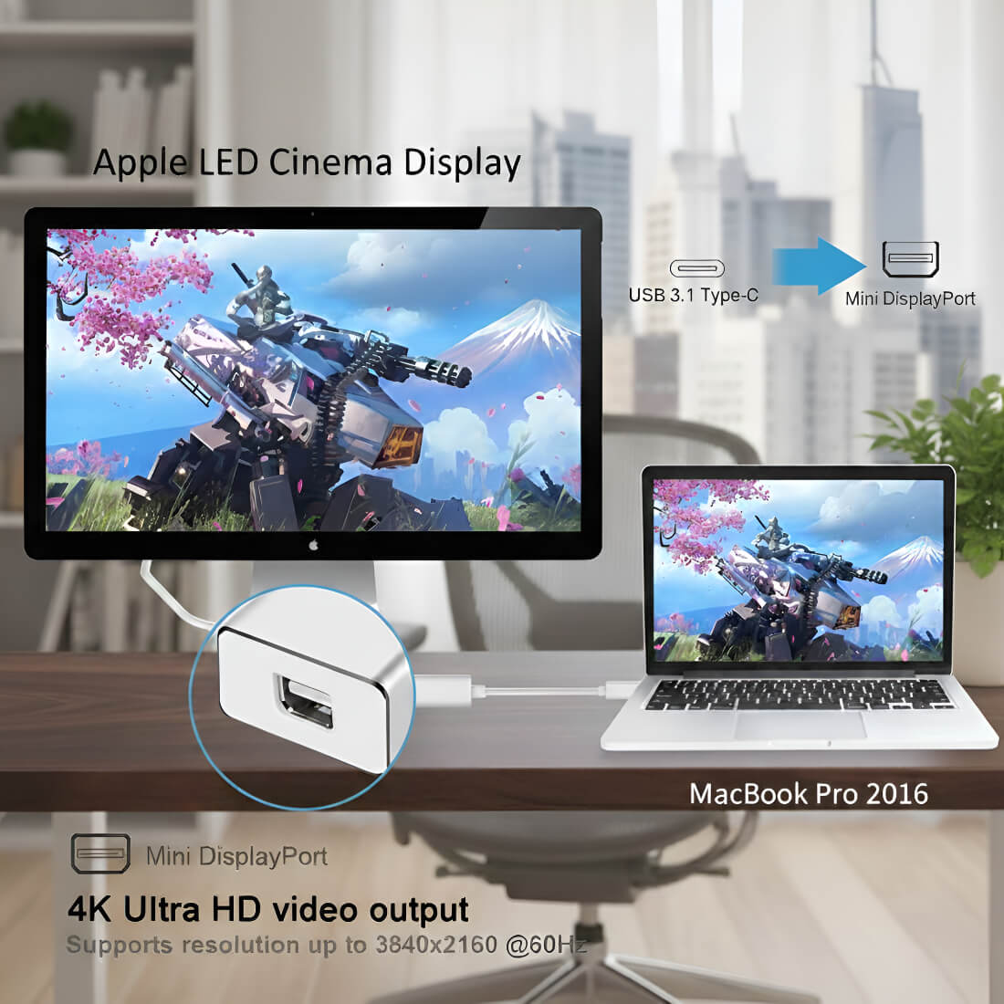Upix USB Type C Male to Female Mini DisplayPort Cable Adapter 8K/4K UHD | Compatible for MacBook/Chromebook, Smartphones, laptops, Tablets, and HDTVs