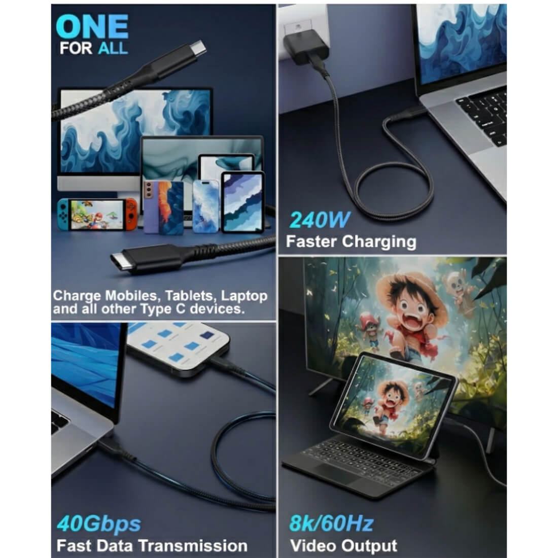 Upix Type C to Type C Fast Charging Data Cable | Nylon Braided | 3 Metres (9.8 Feet)