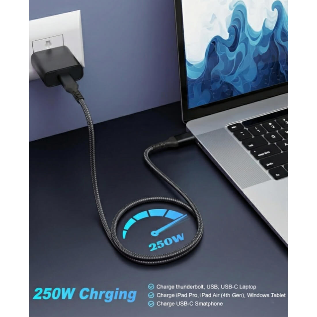 Upix Type C to Type C Fast Charging Data Cable | Nylon Braided | 3 Metres (9.8 Feet)