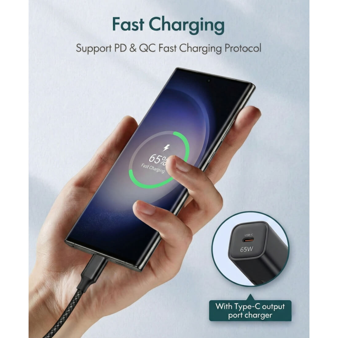 Upix Type C to Type C Fast Charging Data Cable | Nylon Braided | 3 Metres (9.8 Feet)