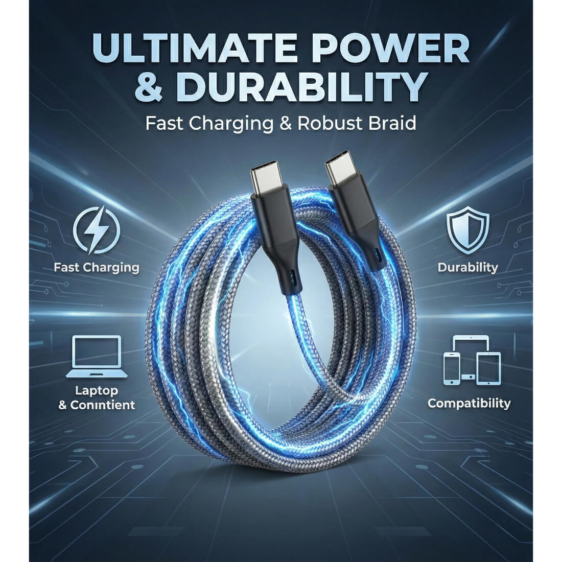 Upix Type C to Type C Fast Charging Data Cable | Nylon Braided | 3 Metres (9.8 Feet)