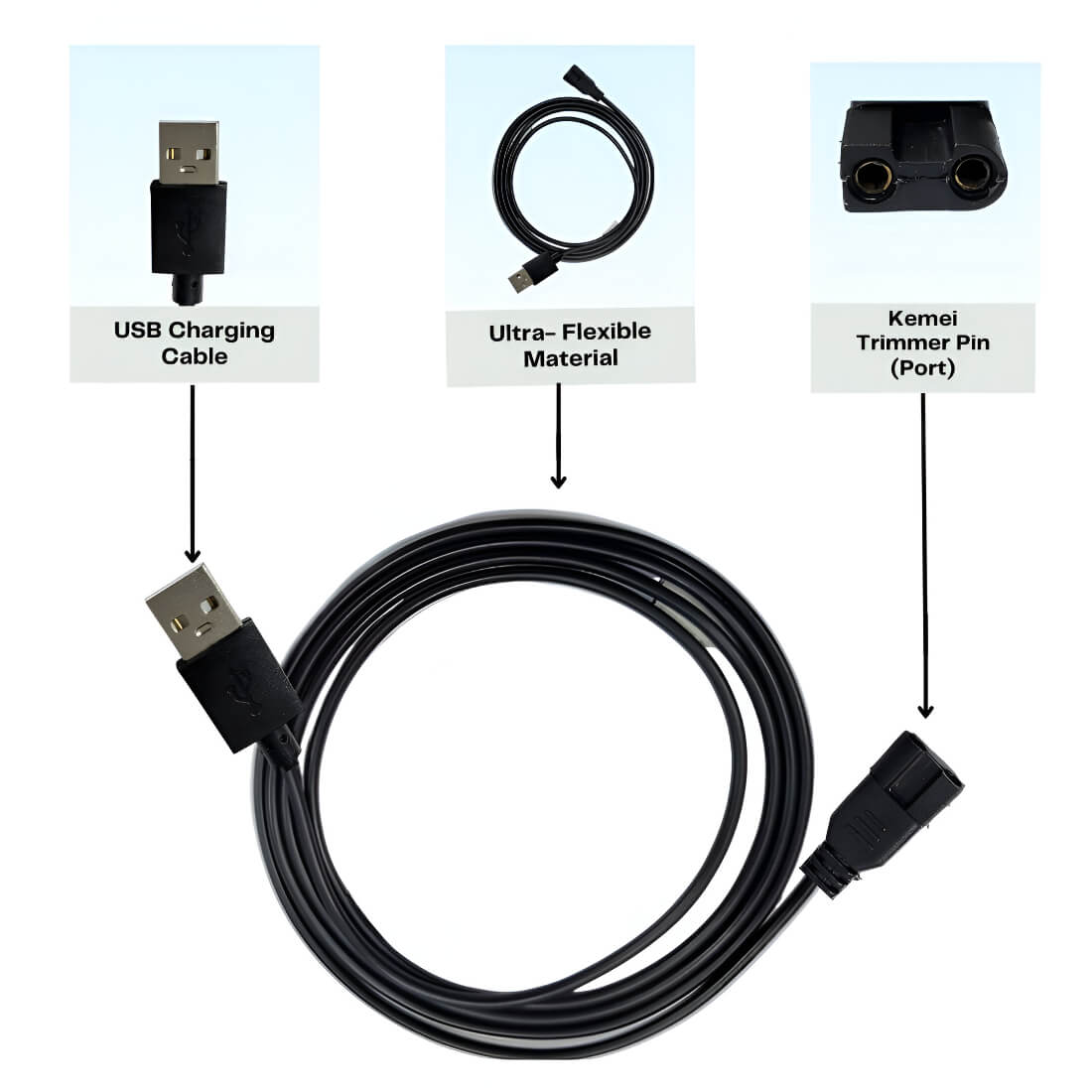 Upix USB Kemei Trimmer Charging Cable 1 Meter, Compatible for Kemei Trimmer (Works with 5V USB Adapter)