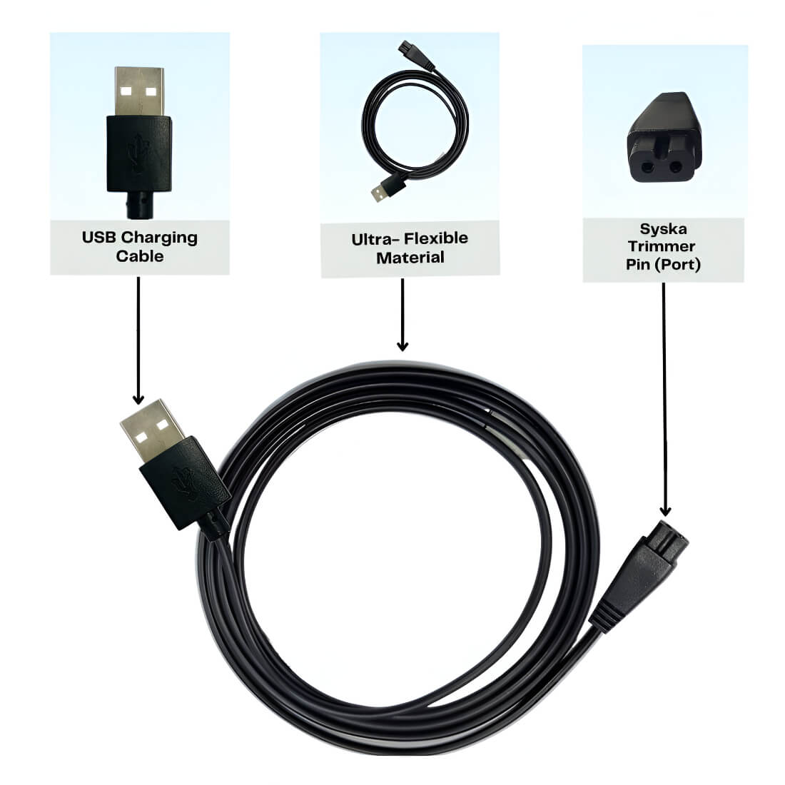 Upix USB Syska Trimmer Charging Cable 1 Meter (3.2 Feet), Compatible Only for Syska Trimmer, Shavers, Body Groomers (Match Cable Port before Ordering, Check Images) (Works with 5V USB Adapter Only)
