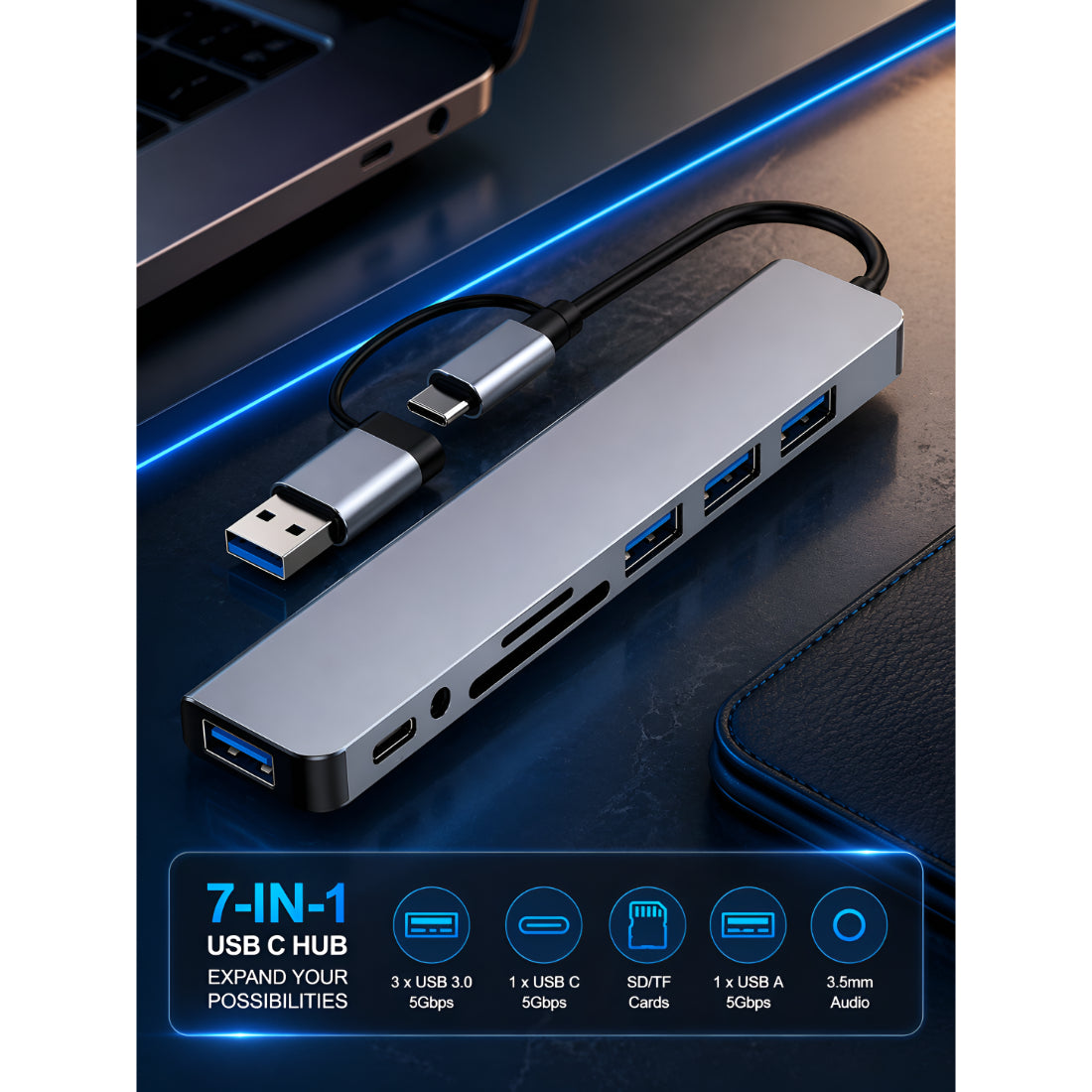 Upix USB C Hub 8-in-1 Multiport Adapter with 4K HDMI, VGA, Ethernet, 3 USB 3.0 Ports, SD/TF Card Reader and PD Charging