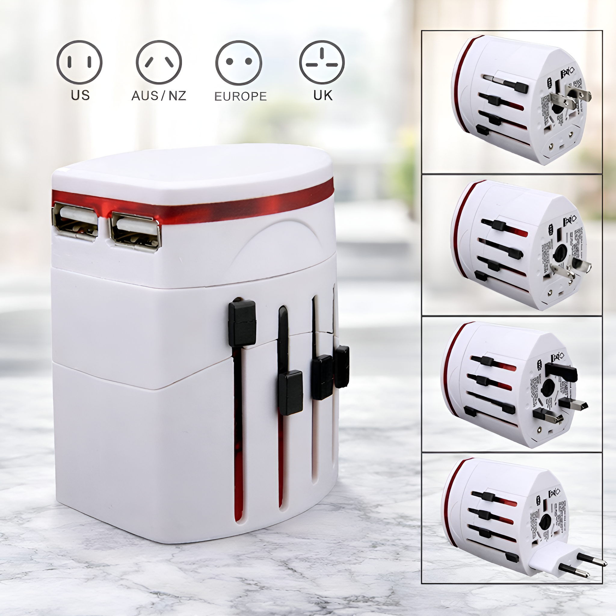 Upix Universal Travel Adapter 1300W Worldwide All-in-One Power Converter with Dual USB Ports