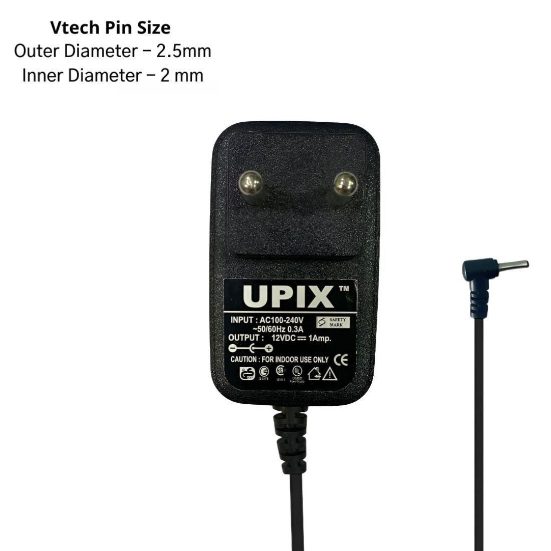 Upix 12V 1A DC Supply Power Adapter (with Slim Pin)