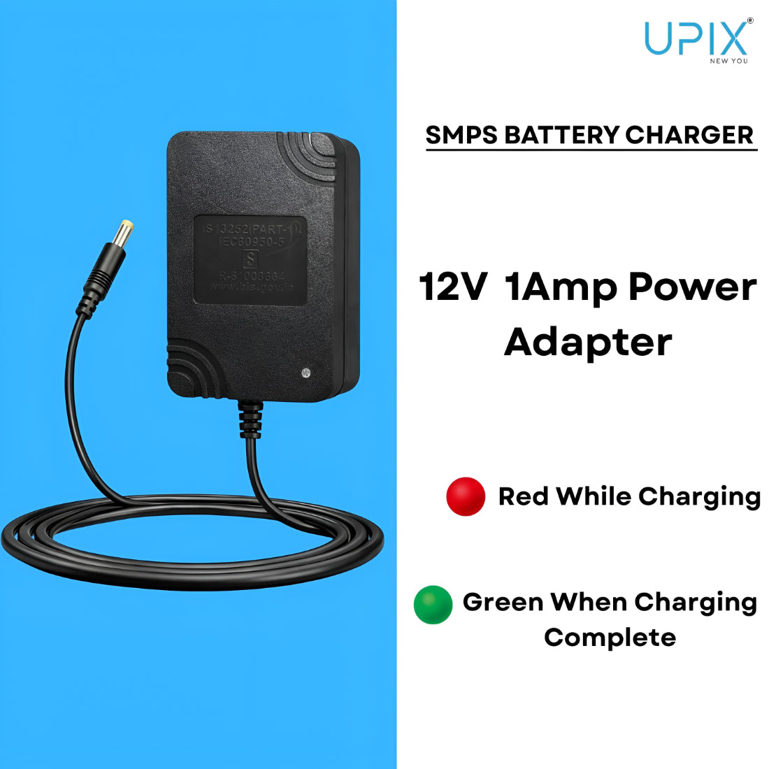 Upix 12V 1A Auto Cut-Off SMPS DC Power Adapter,  Fast SMPS Charger with LED Indicator, with DC Pin