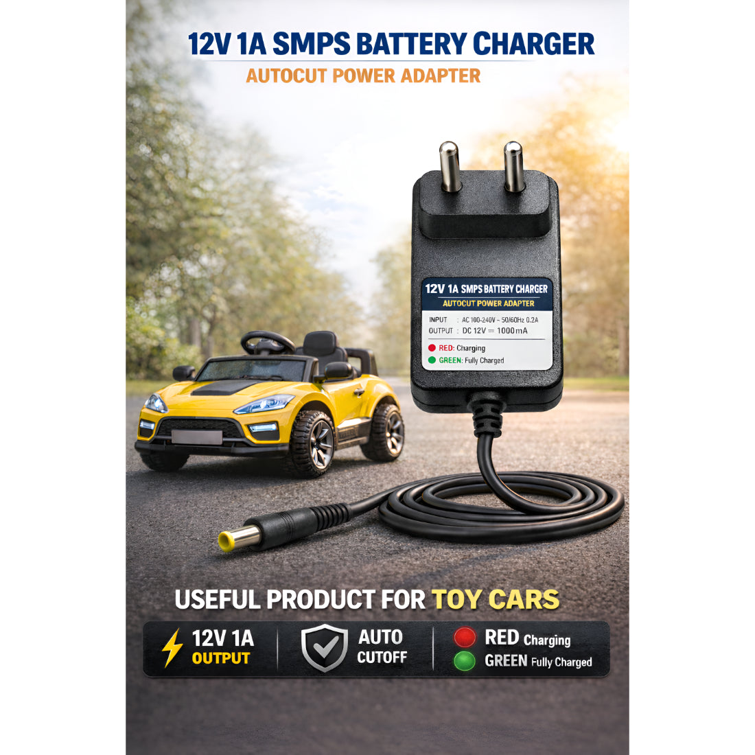 Upix 12V 1A Auto Cut-Off SMPS DC Power Adapter,  Fast SMPS Charger with LED Indicator, with DC Pin Upix Inc.