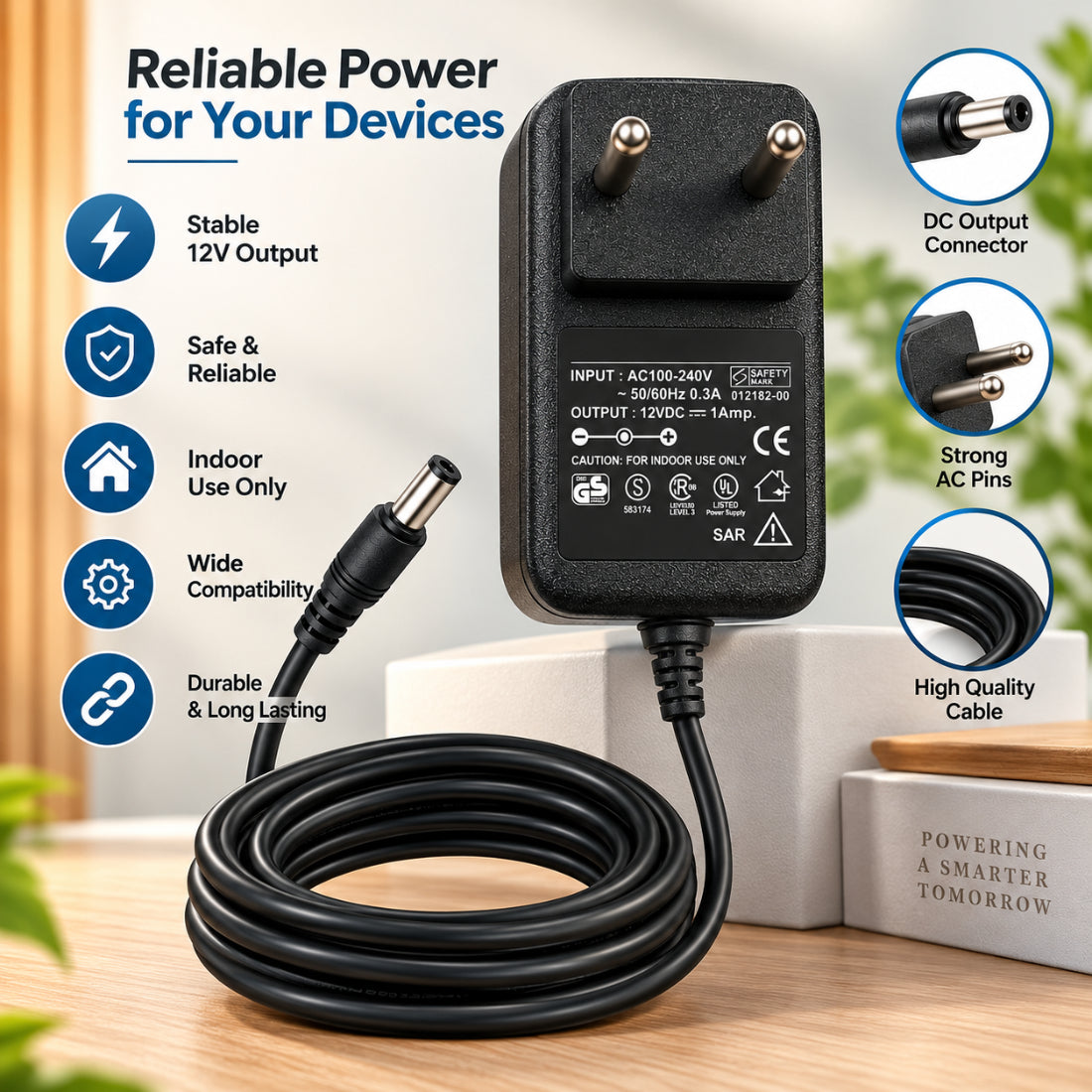 Upix 12V 2A DC Supply Power Adapter (with Slim Pin)