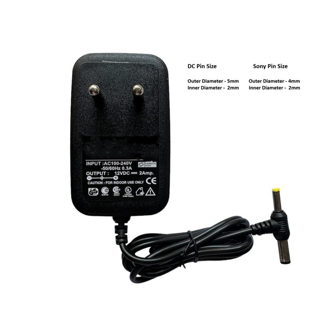 Upix 12V 2A DC Supply Power Adapter (with DC and Sony Pin)