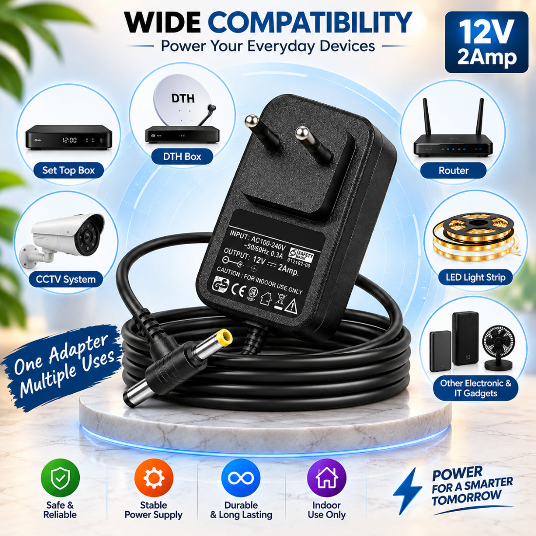 Upix 12V 2A DC Supply Power Adapter (with DC and Sony Pin)