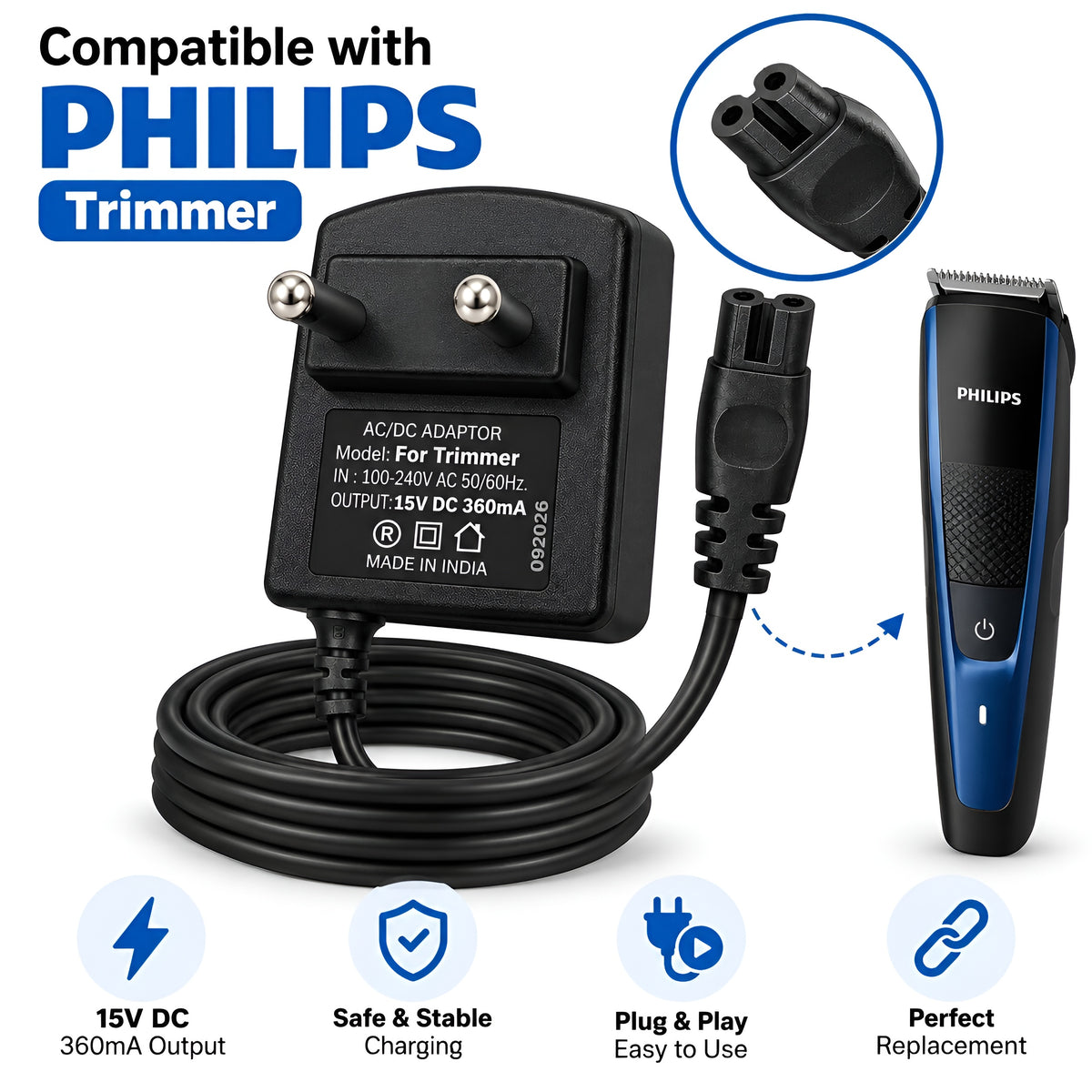 Upix 15V 360mA DC Power Adapter (with Trimmer Pin)