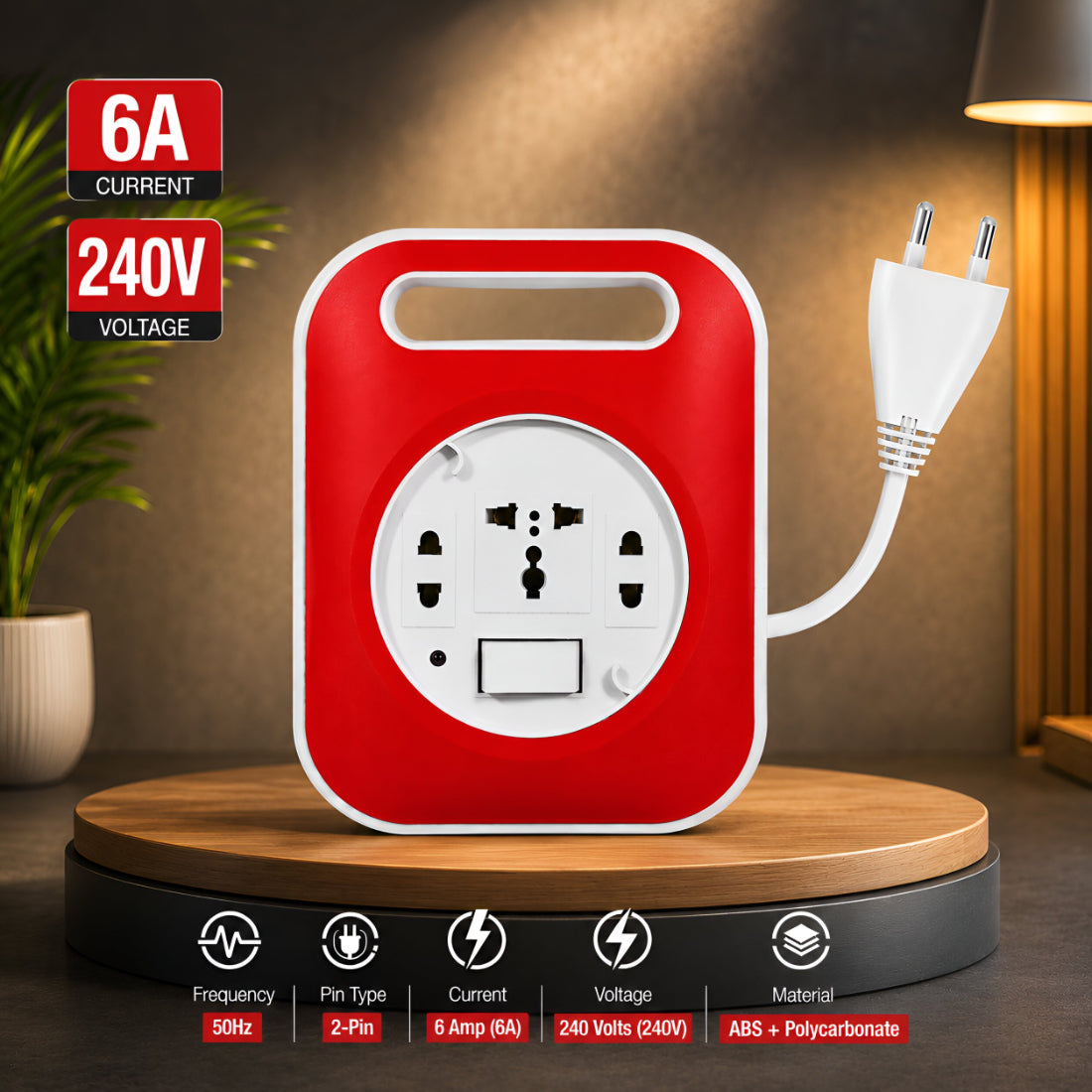Upix Universal Flex Box 6A 220V with Universal Socket 4.3 Meter (14.5 Feet)