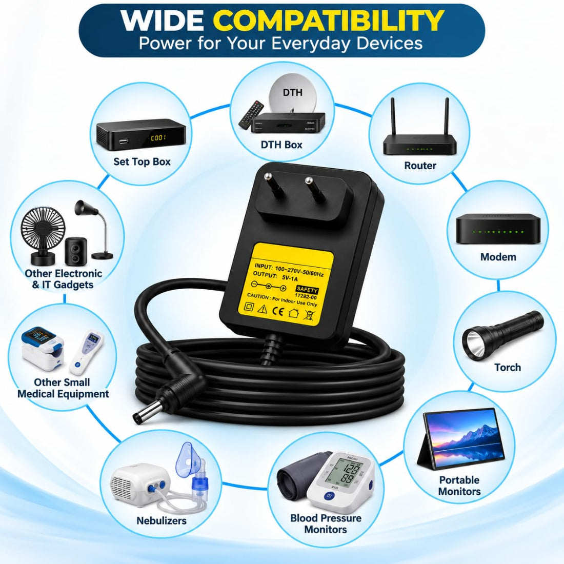Upix 5V 1A DC Supply Power Adapter (with Slim Pin)