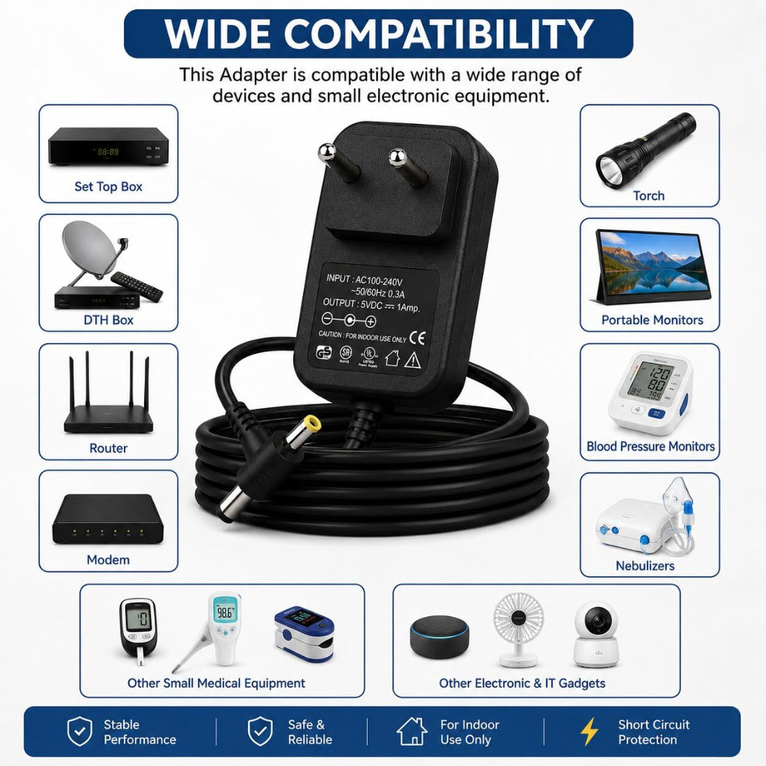 Upix 5V 1A DC Supply Power Adapter (with DC and Sony Pin)