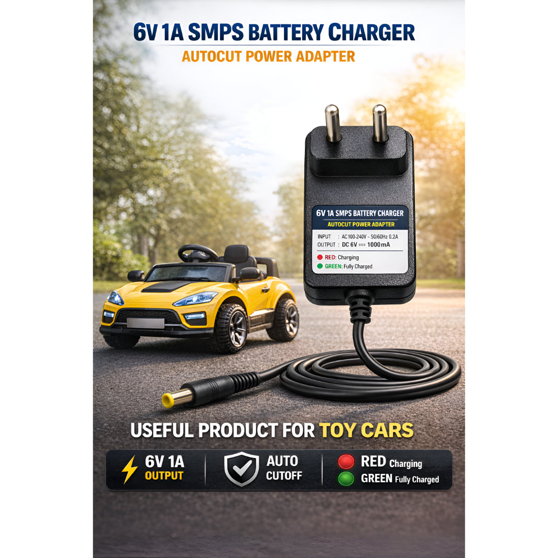 Upix 6V 1A Auto Cut-Off SMPS DC Power Adapter, Fast SMPS Charger with LED Indicator, with DC Pin