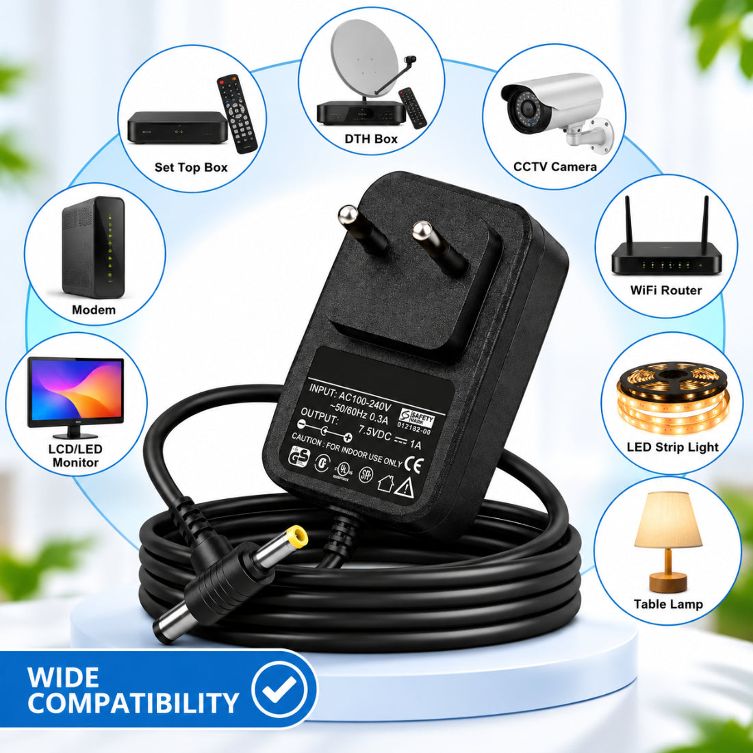 Upix 7.5V 1A DC Supply Power Adapter (with DC and Sony Pin)