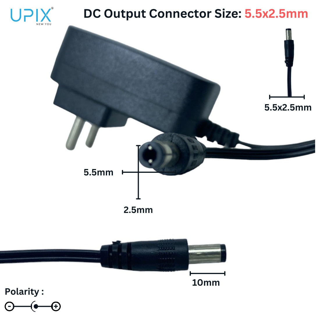 Upix 9V 1A DC Supply Power Adapter (with DC Pin)