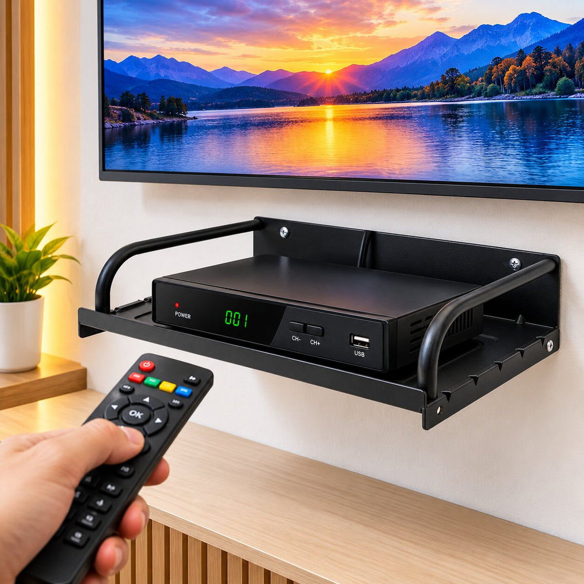 Upix DTH/Set Top Box Stand Carbon Metal Wall Shelf