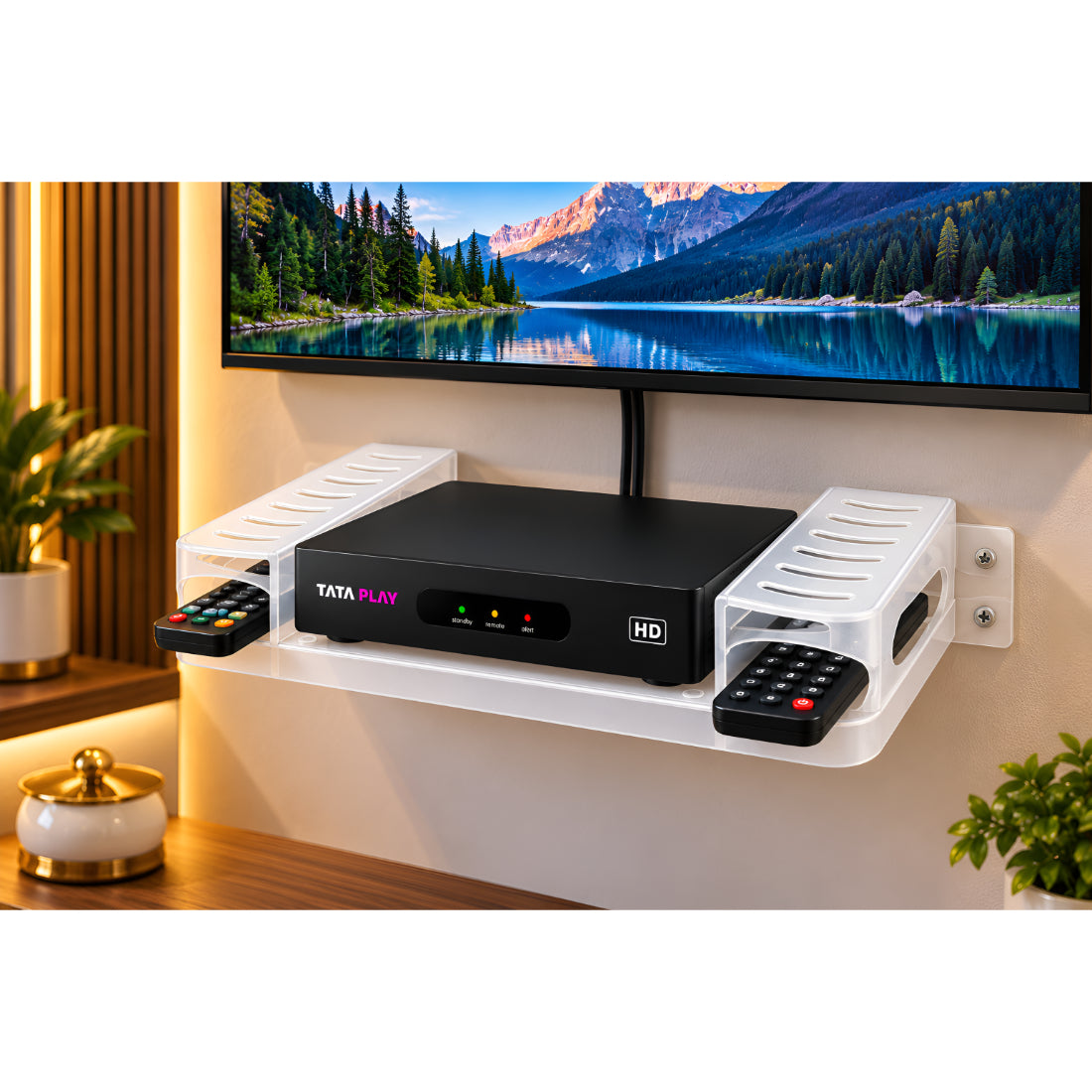 Upix DTH/Set Top Box Stand ABS Plastic Wall Shelf