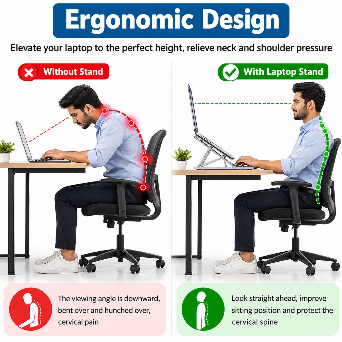 Upix 7 Angle Aluminum Laptop Stand Portable with Adjustable Height and Fully Foldable Raiser