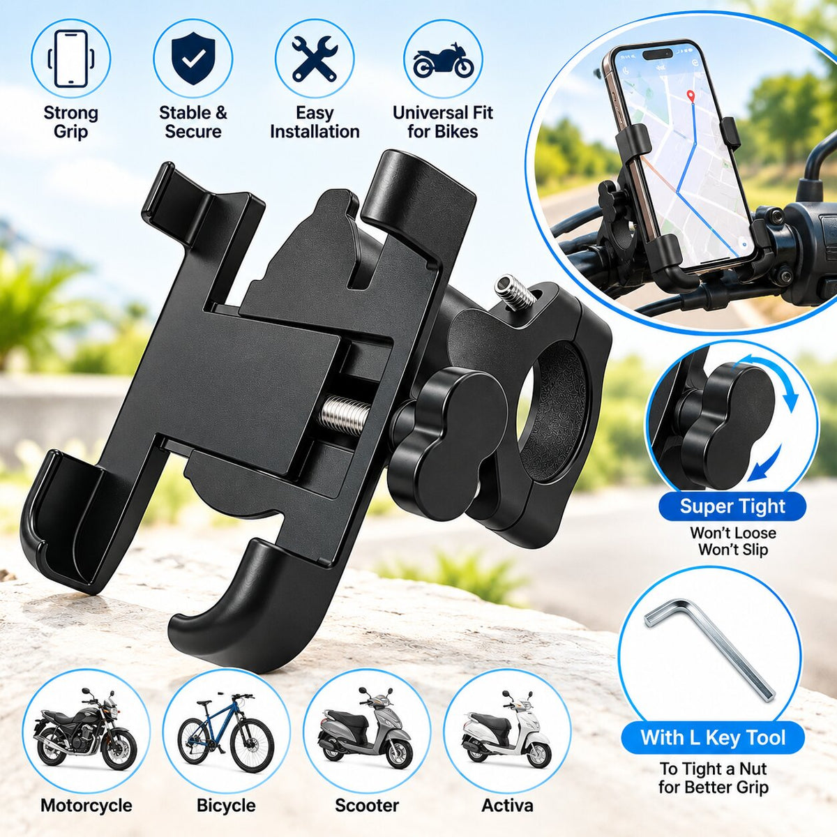 Upix Universal Bike Mount Phone Holder, Mobile Stand for Bike