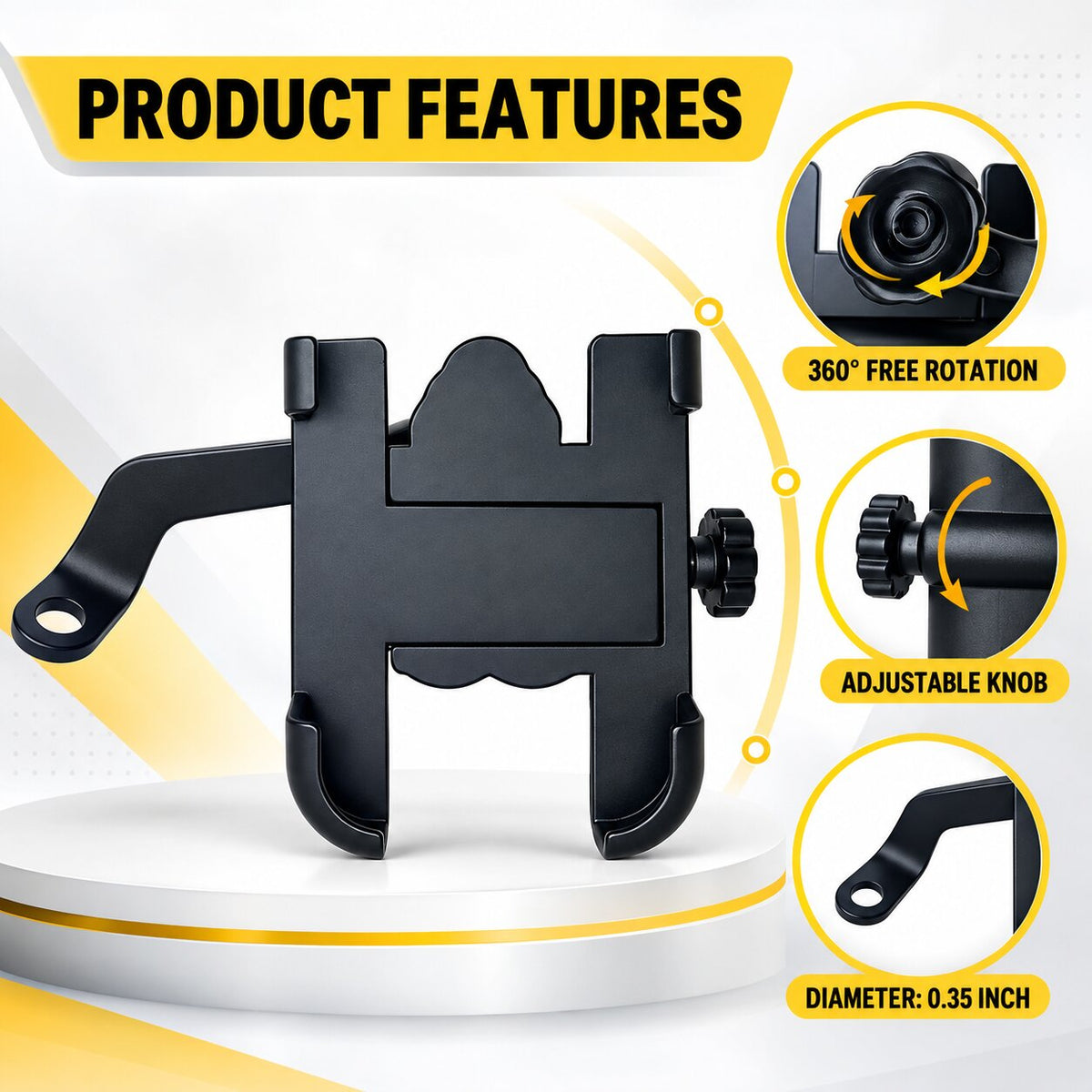 Upix Universal Bike Mount Phone Holder, Mobile Stand, Metal Body (Black)
