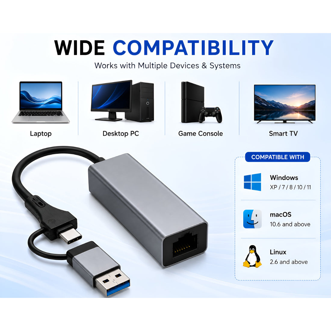 Upix USB 3.0 + Type-C to RJ45 Gigabit Ethernet Adapter | 1000 Mbps Super Speed LAN Network Converter