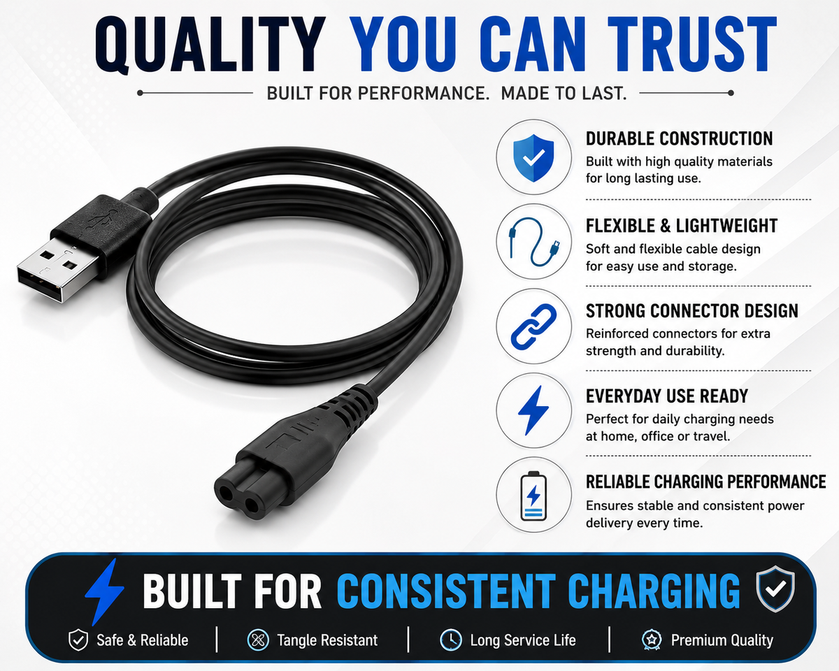 Upix USB Mi Trimmer Charging Cable 1 Meter, Compatible for Mi Trimmer (Works with 5V USB Adapter)