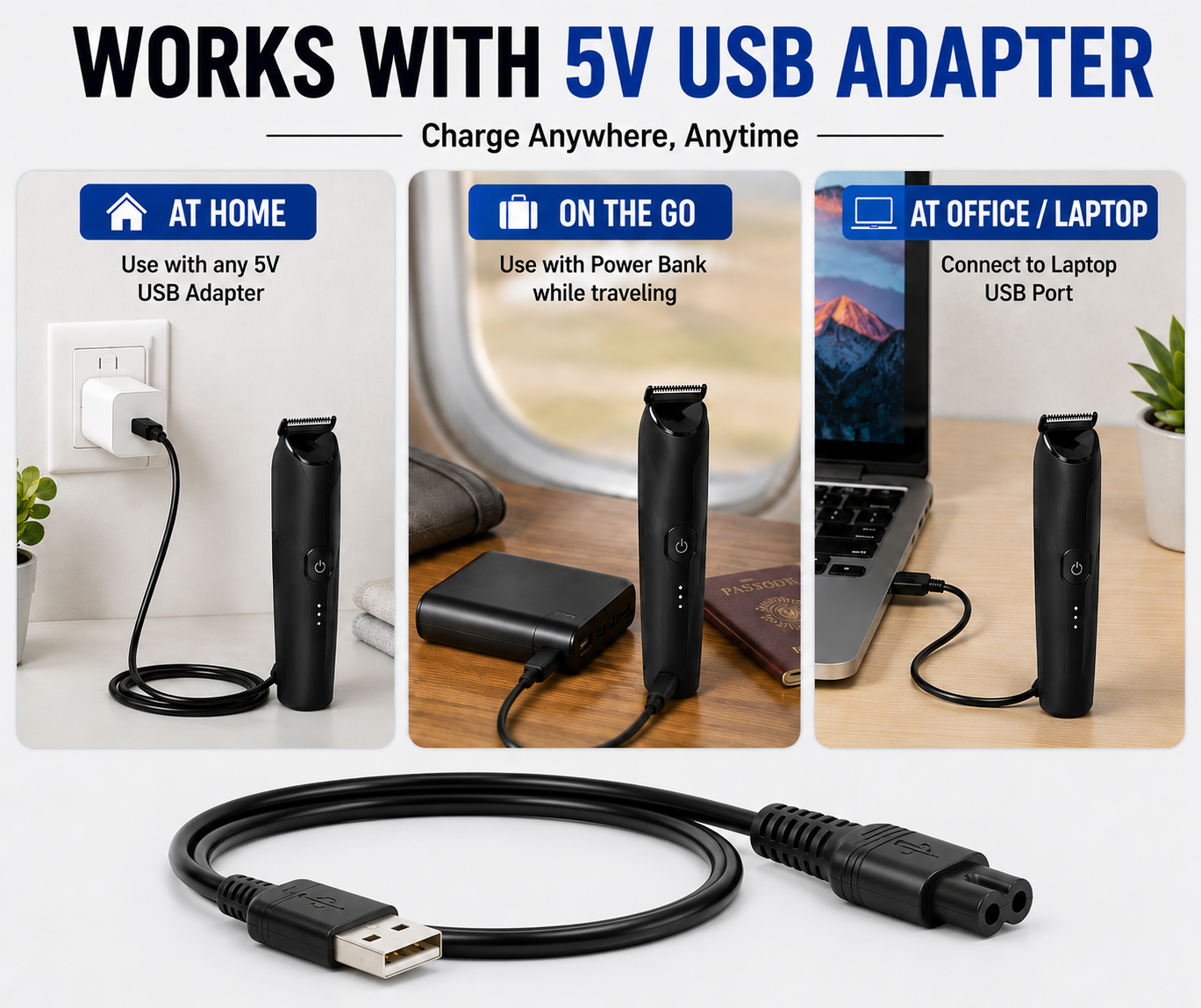 Upix USB Mi Trimmer Charging Cable 1 Meter, Compatible for Mi Trimmer (Works with 5V USB Adapter)