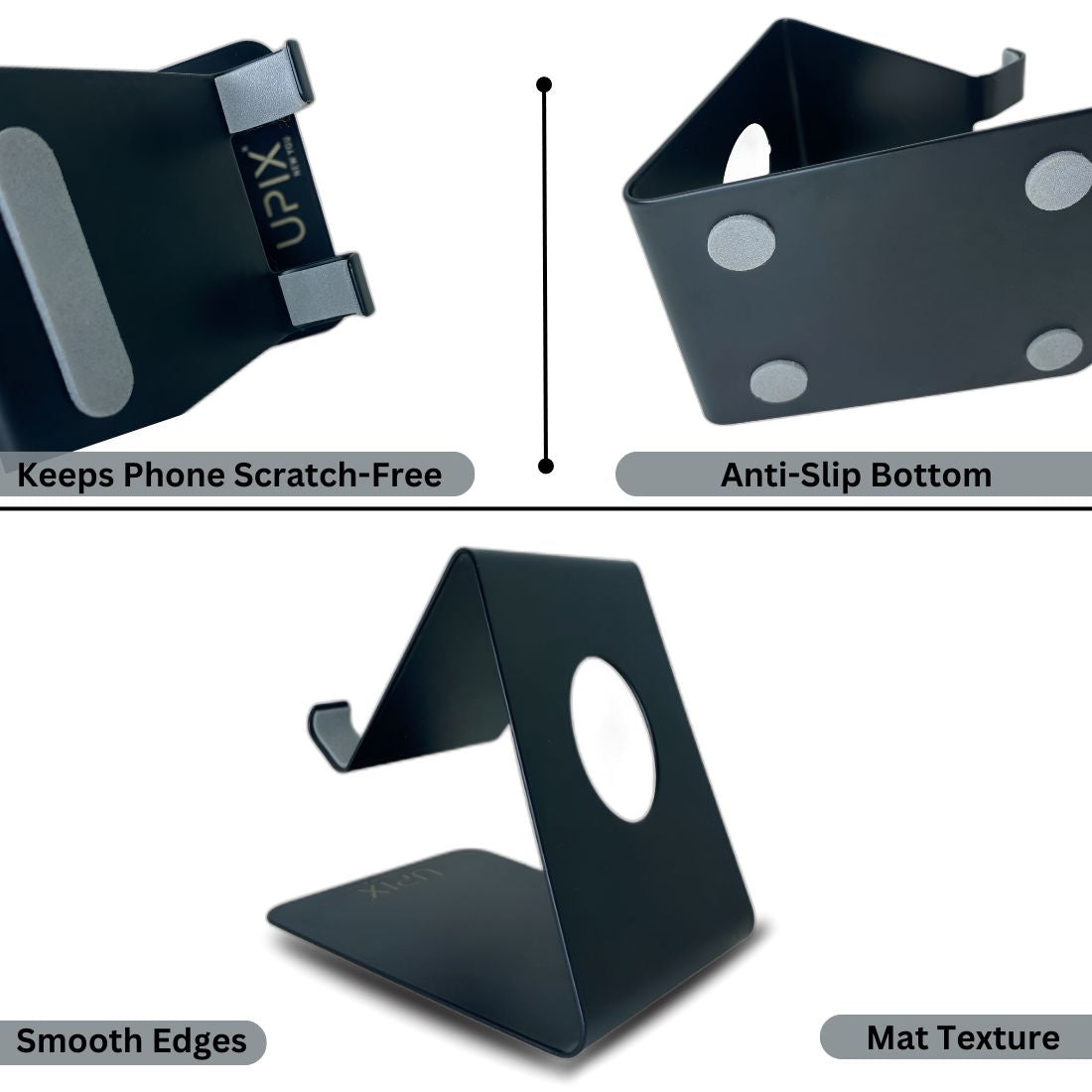 Upix Universal Mobile Holder Stand, Tabletop with Metal Body (Black)