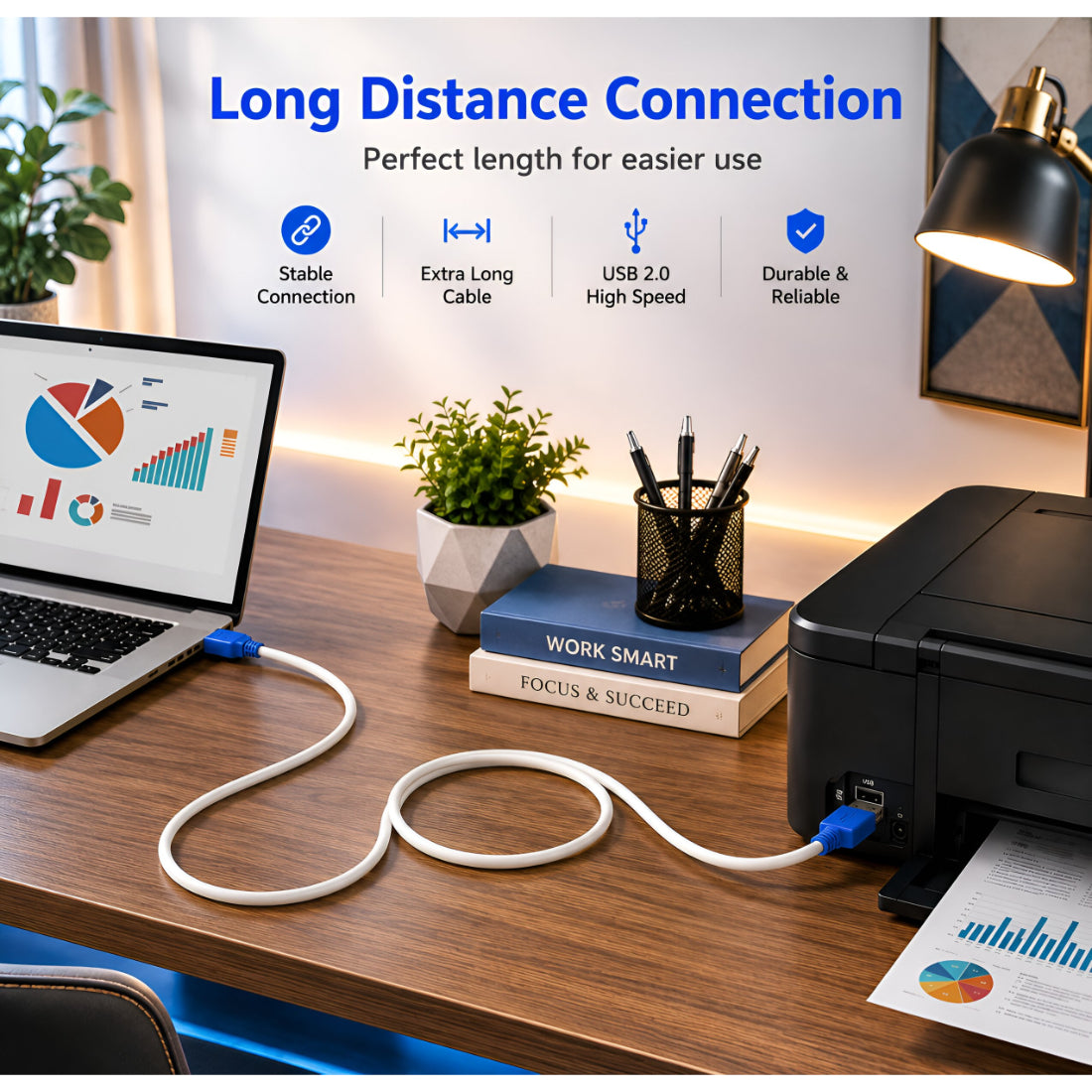 Upix USB Printer Cable (Male to Male) - 1.3 Meters
