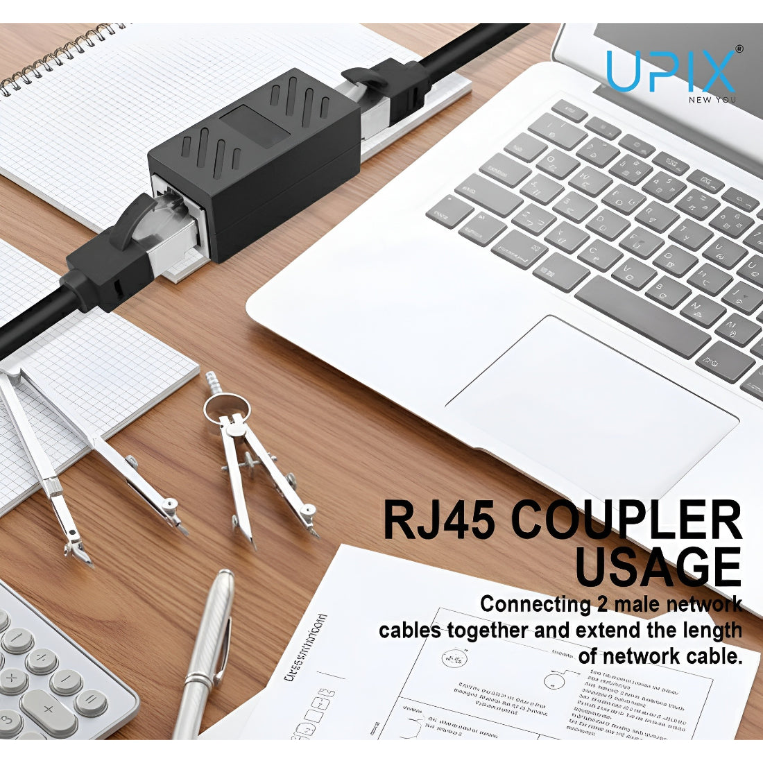 Upix Ethernet RJ45 Coupler, Pack of 2, For Router, Modem, Computer, Smart TV