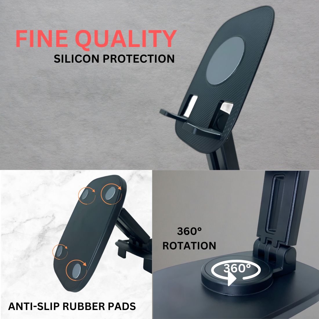Upix Rotatable and Foldable Tabletop Mobile Stand with Stable Metalic Round Base