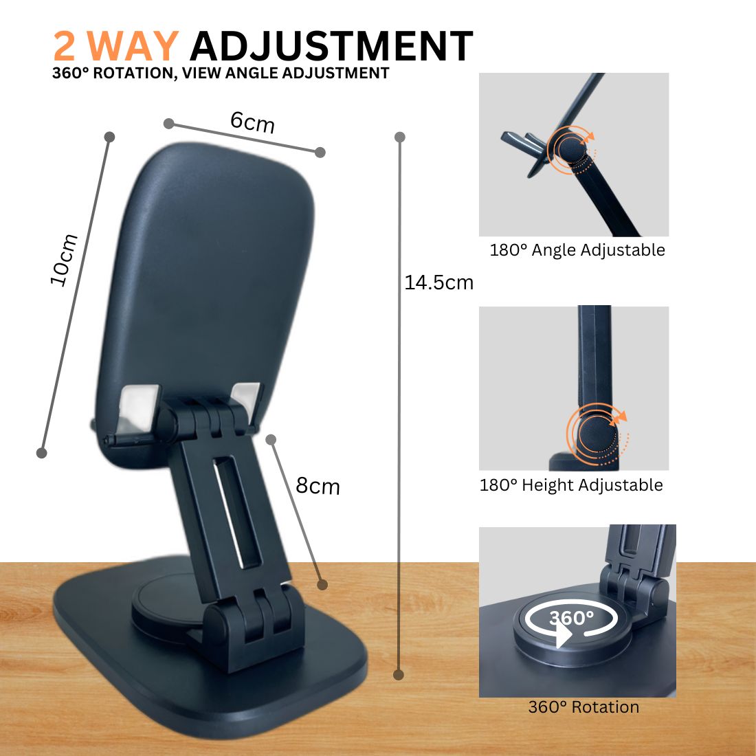 Upix Rotatable and Foldable Tabletop Mobile Stand with Stable Metalic Round Base