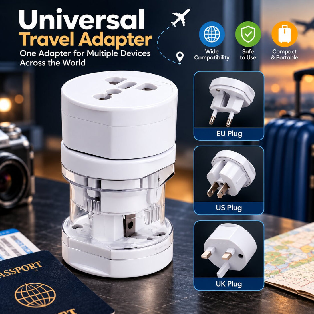 Upix Universal Multipurpose Travel Adapter for US, AUS, UK, EU, NZ, Europe, North/South America
