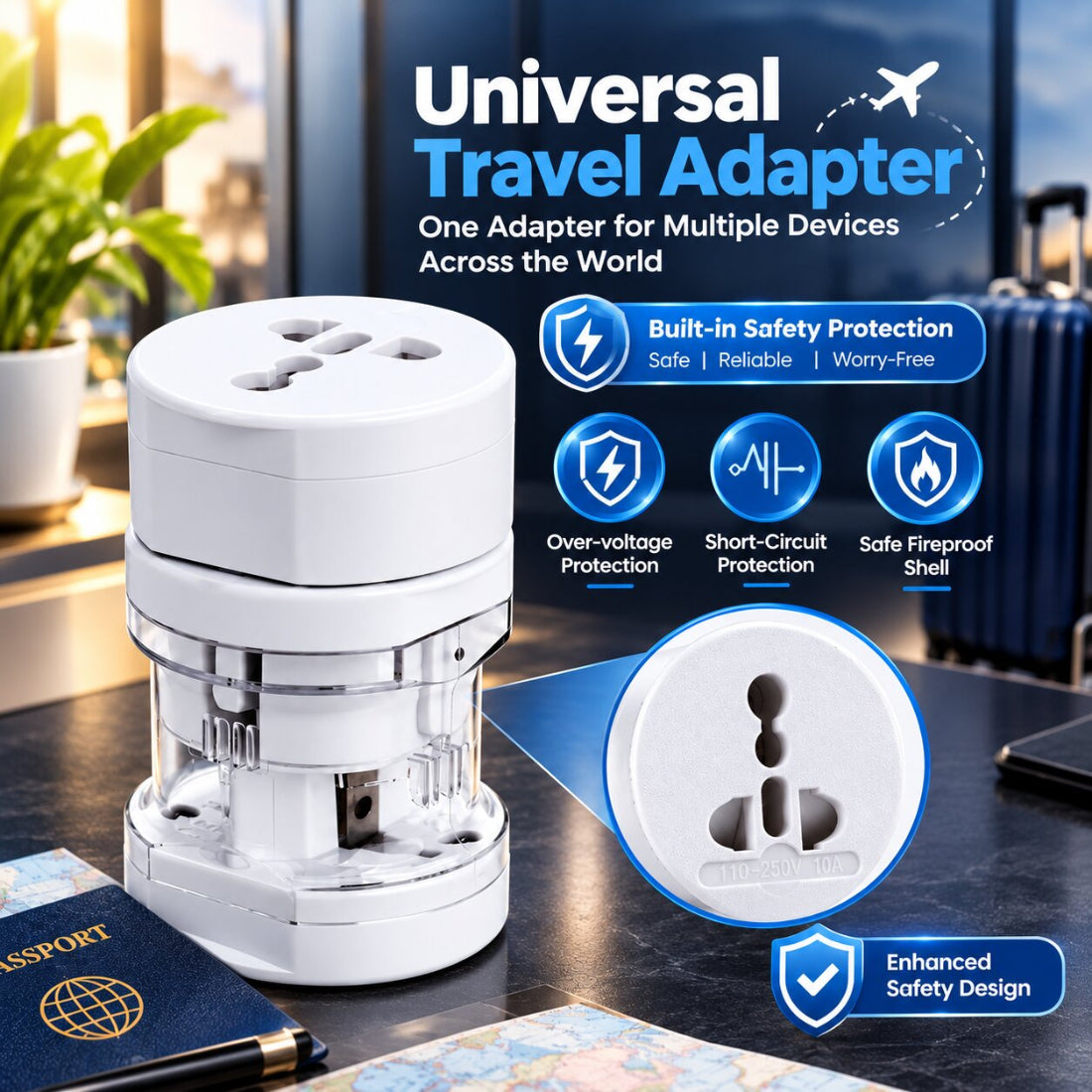 Upix Universal Multipurpose Travel Adapter for US, AUS, UK, EU, NZ, Europe, North/South America