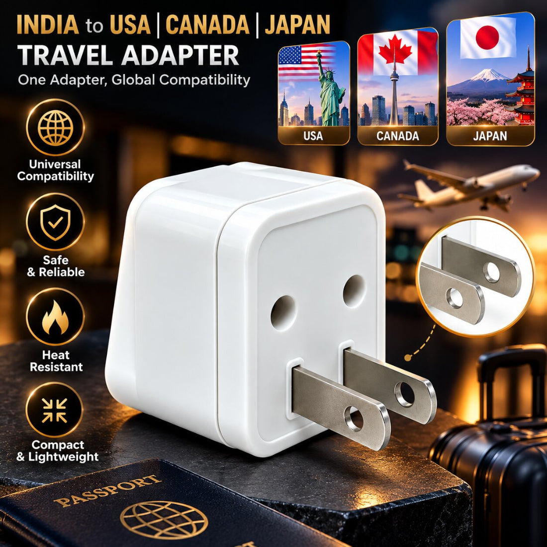 Upix World to US/Canada/Japan/China/Thailand (Type A), India to USA, India to Canada, India to Japan