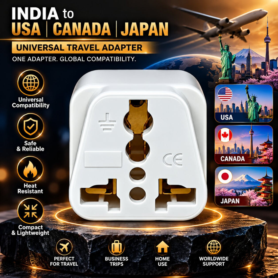 Upix World to US/Canada/Japan/China/Thailand (Type A), India to USA, India to Canada, India to Japan