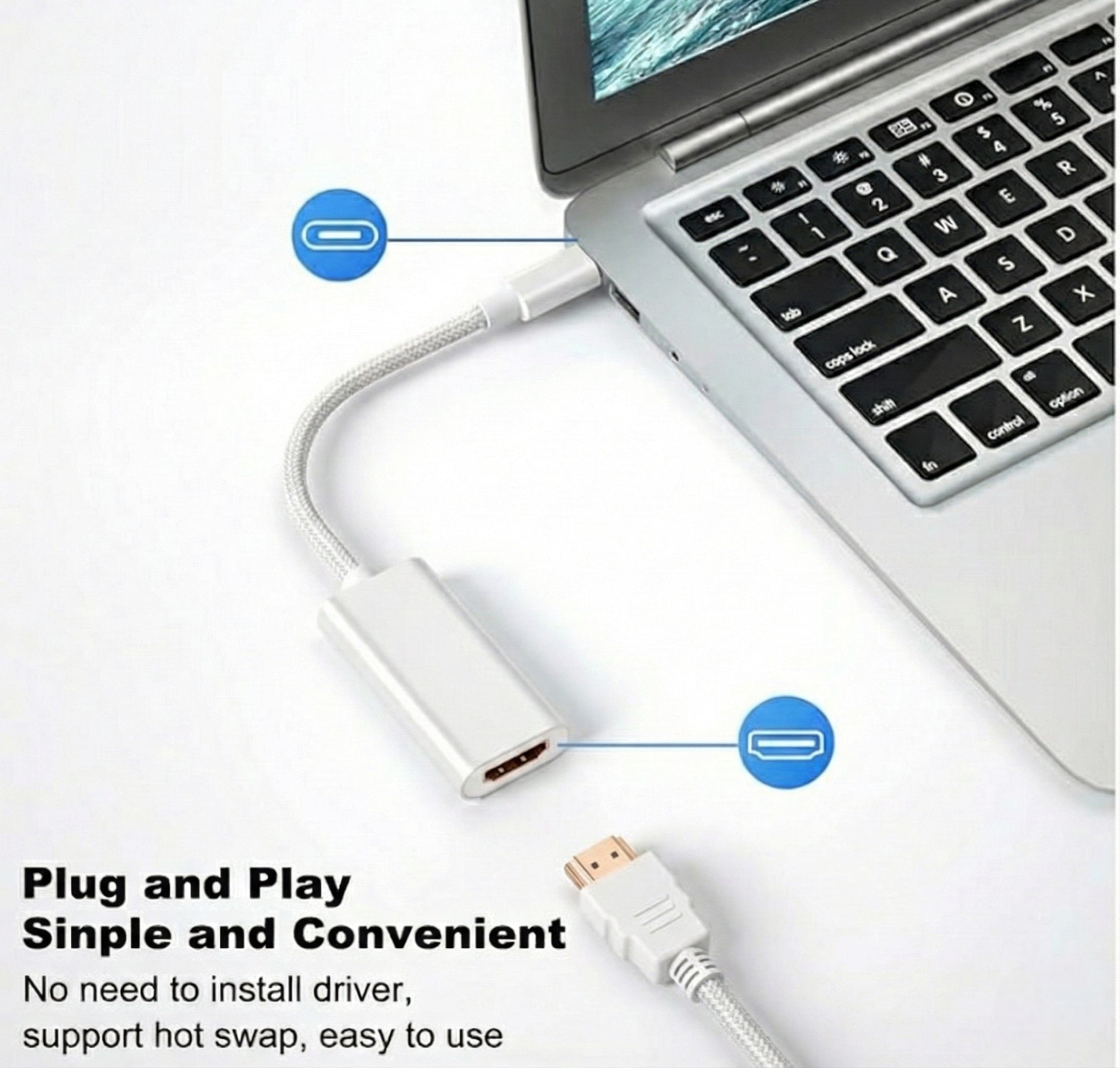 Upix USB-C to HDMI 4K Adapter, Thunderbolt 3 Compatible, Compatible for Laptop, Monitor, Smart TV and Projector