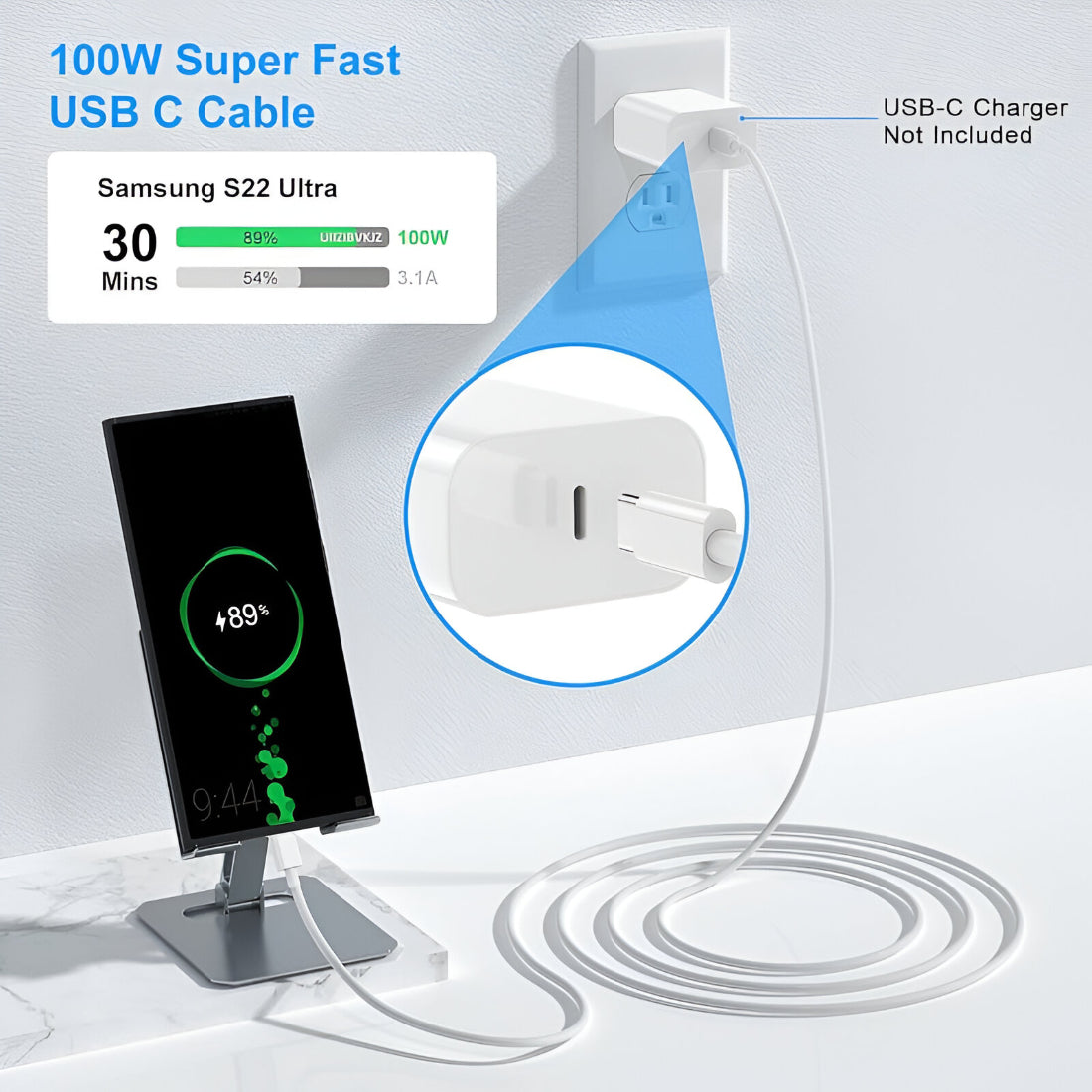 Upix Type C to Type C Super Fast Mobile Data Charging Cable, 1 Metres