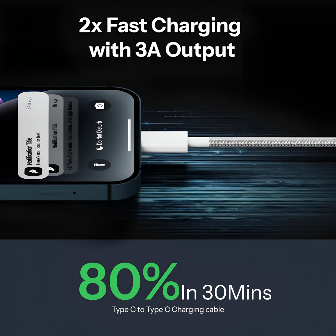 Upix Type C to Type C Super Fast Mobile Data Charging Nylon Braided Cable, 1 Metres