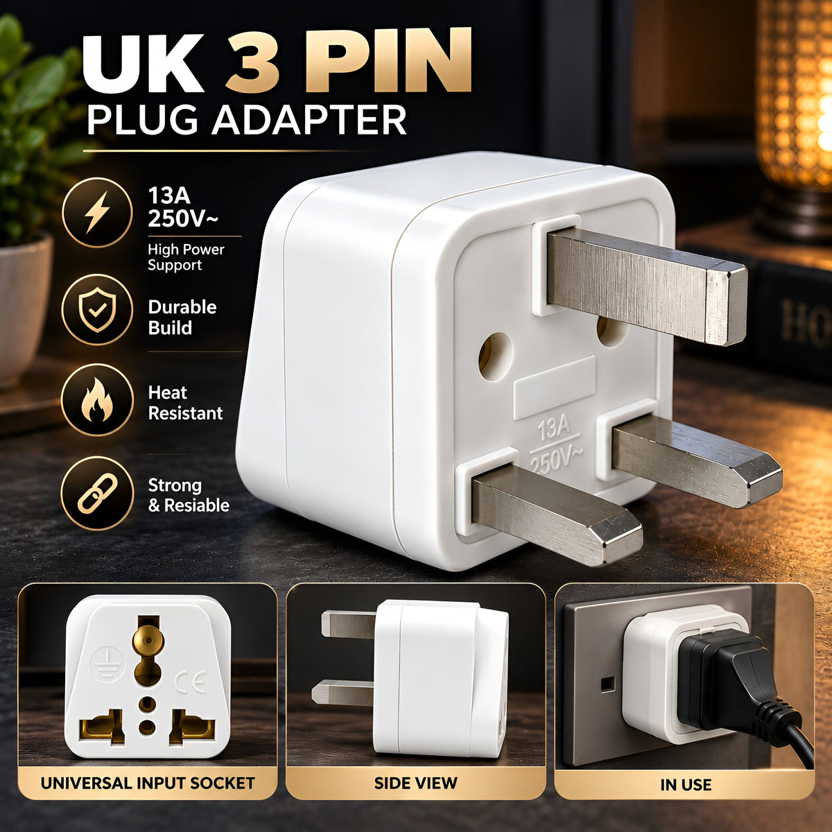 Upix World to UK/UAE/Hong Kong (Type G) Travel Adapter Plug, World (India, USA, Canada, and More)