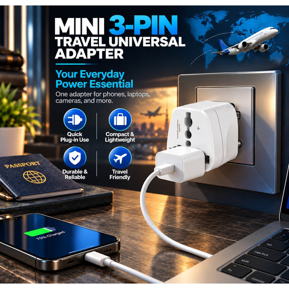 Upix World to Australia, China, New Zealand (Type I) Travel Adapter Plug, World (India, USA, Canada, and More)