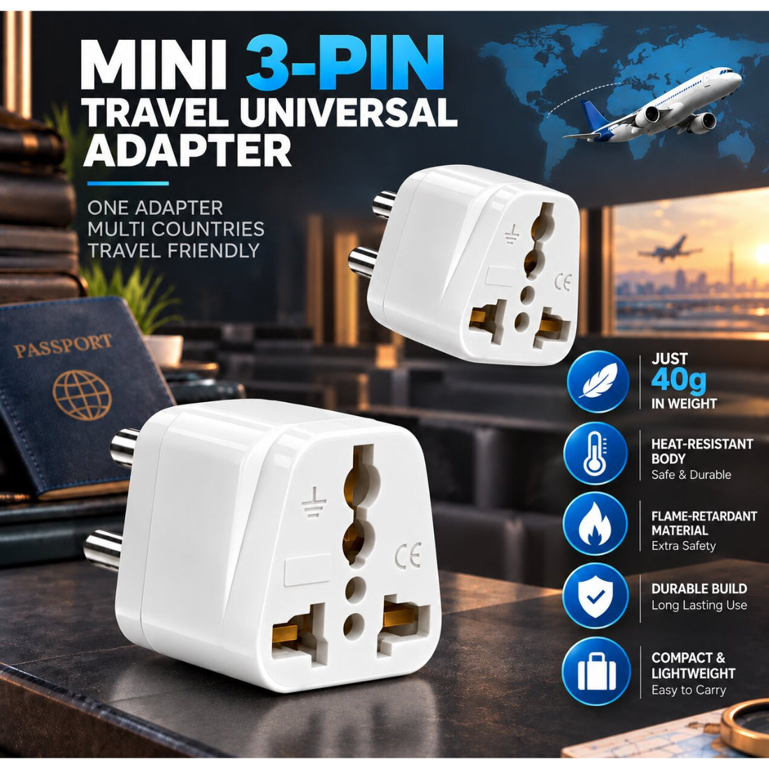 Upix World to Australia, China, New Zealand (Type I) Travel Adapter Plug, World (India, USA, Canada, and More)