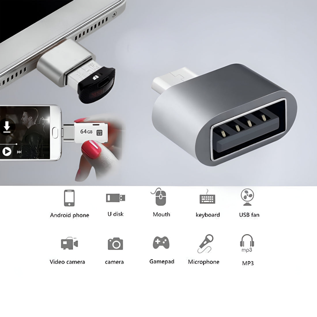 Upix USB Type V8 to USB A Female OTG Adapter