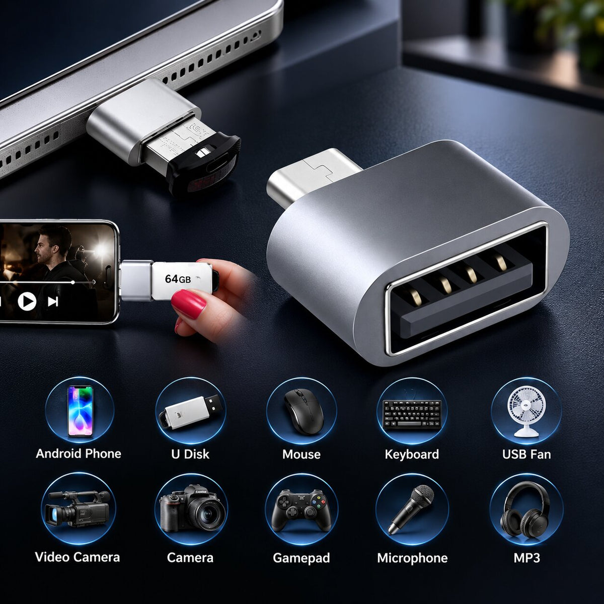 Upix USB Type V8 to USB A Female OTG Adapter
